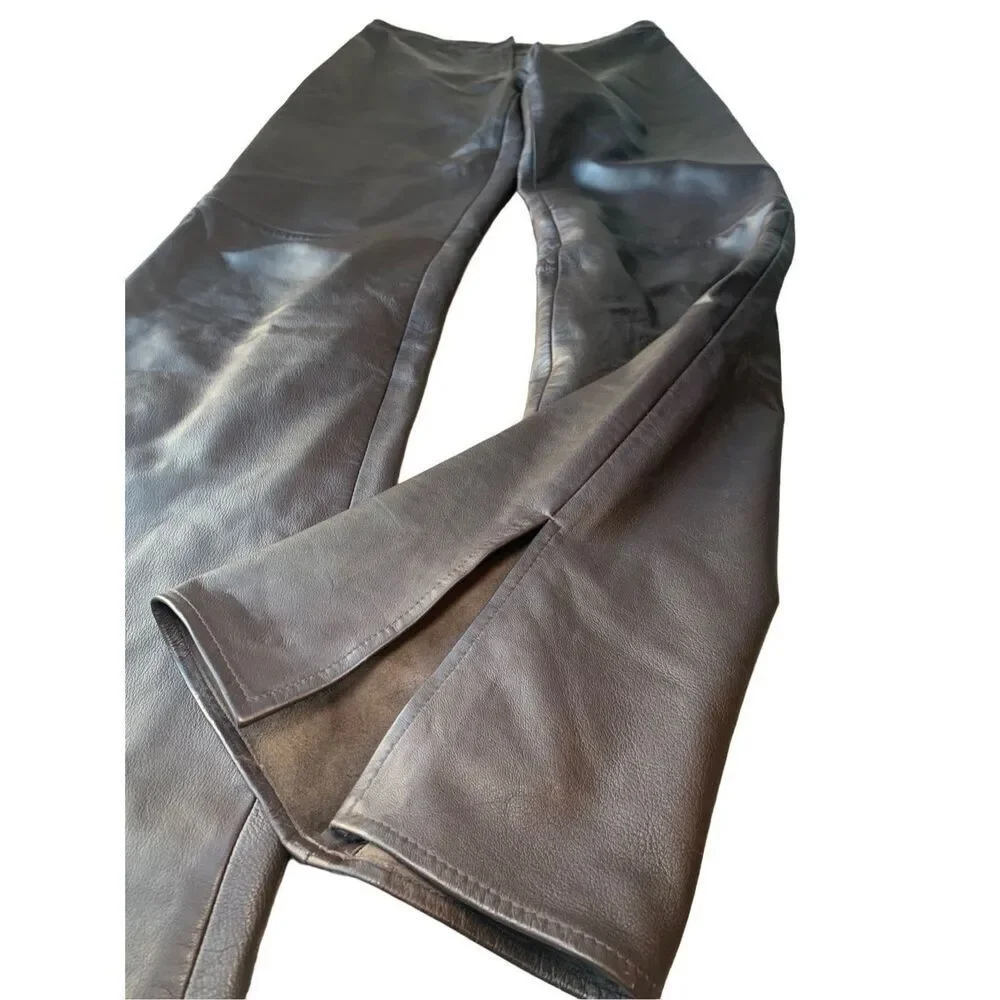Caché Y2K 100% Brown Leather Straight Leg Pants - Picture 4 of 11